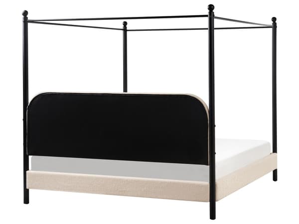Sengeramme med Baldakin Svart Metall Beige Taupe Trekk 180 x 200 cm Retro Minimalistisk