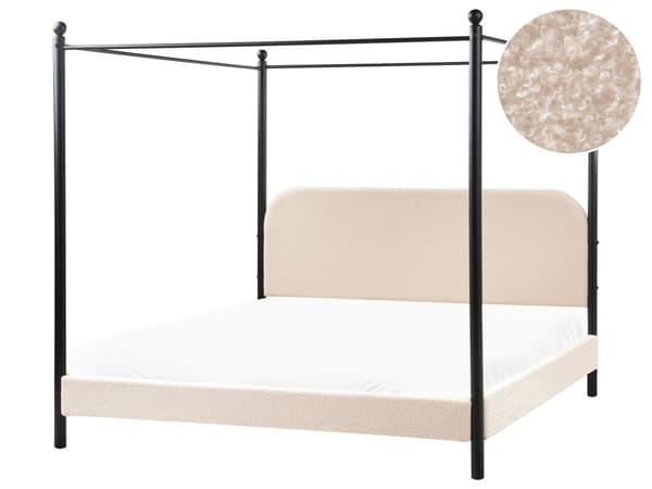 Sengeramme med Baldakin Svart Metall Beige Taupe Trekk 180 x 200 cm Retro Minimalistisk