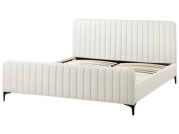 Sengeramme 180 x 200 cm Off-White Boucle Tufted Sengegavl Metallben Moderne Design