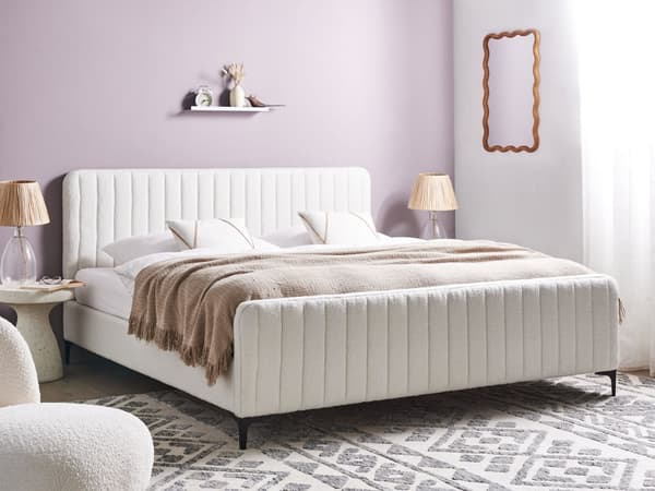 Sengeramme 180 x 200 cm Off-White Boucle Tufted Sengegavl Metallben Moderne Design