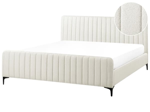 Sengeramme 180 x 200 cm Off-White Boucle Tufted Sengegavl Metallben Moderne Design
