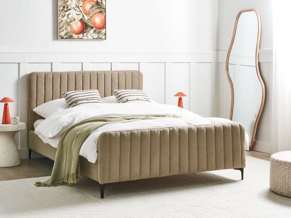 Sengeramme Taupe Boucle 140 x 200 cm Tuftet Sengegavl Metallben Moderne Design