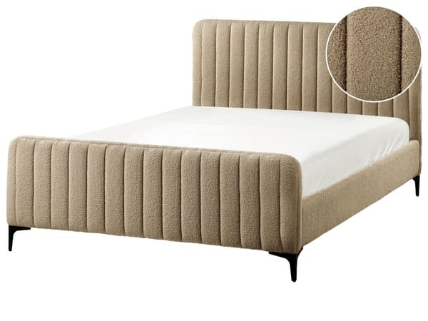 Sengeramme Taupe Boucle 140 x 200 cm Tuftet Sengegavl Metallben Moderne Design