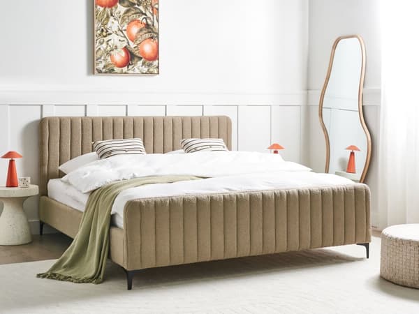 Sengeramme 180 x 200 cm Taupe Boucle Tufted Sengegavl Metallben Moderne Design