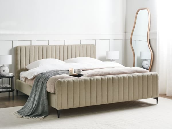 Sengeramme 180 x 200 cm Beige Boucle Tufted Sengegavl Metallben Moderne Design