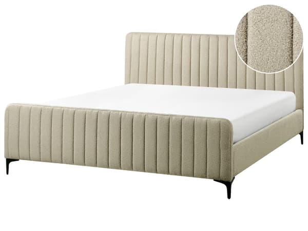 Sengeramme 180 x 200 cm Beige Boucle Tufted Sengegavl Metallben Moderne Design