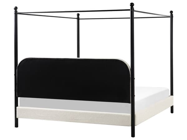Sengeramme med Baldakin Svart Metall Hvit Taupe Trekk 180 x 200 cm Retro Minimalistisk