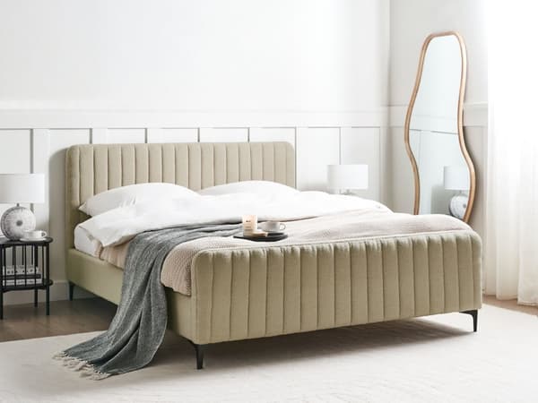 Sengeramme Beige Boucle 160 x 200 cm Tuftet Sengegavl Metallben Moderne Design