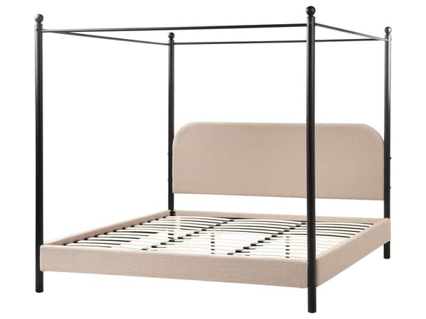 Sengeramme med Baldakin Svart Metall Taupe Trekk 180 x 200 cm Retro Minimalistisk