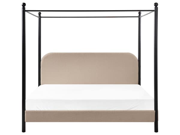 Sengeramme med Baldakin Svart Metall Taupe Trekk 180 x 200 cm Retro Minimalistisk