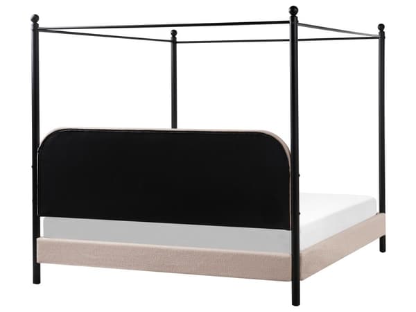 Sengeramme med Baldakin Svart Metall Taupe Trekk 180 x 200 cm Retro Minimalistisk