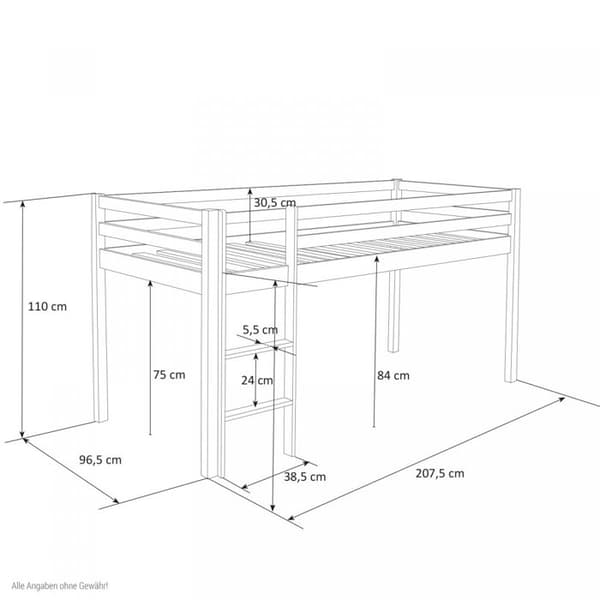 Lit mi-haut - HomeStyle4U - 90x200 cm - Massivt trä - Gardin 100% bomull - 1 plats