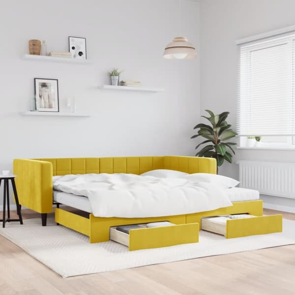 Dagbädd utdragbar med lådor gul 100x200 cm sammet