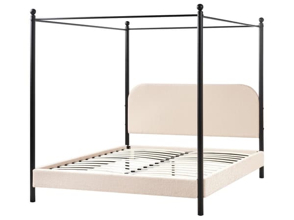 Himmelseng Beige Bouclé 140 x 200 cm Moderne Trekvart Juniorseng Baldakin Halvandenmandsseng Høj Sengeramme Minimalistisk Design Metalseng