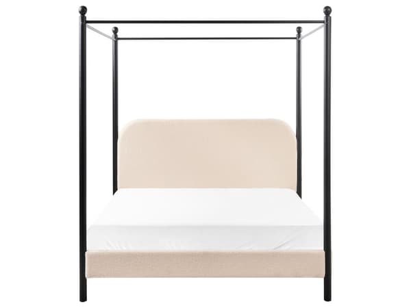 Himmelseng Beige Bouclé 140 x 200 cm Moderne Trekvart Juniorseng Baldakin Halvandenmandsseng Høj Sengeramme Minimalistisk Design Metalseng