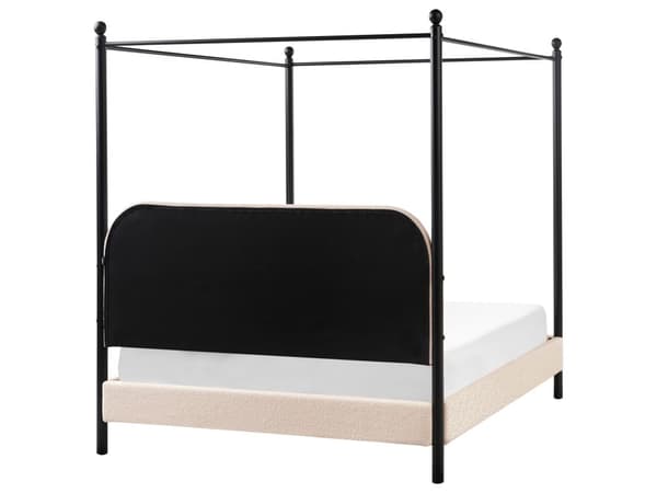 Himmelseng Beige Bouclé 140 x 200 cm Moderne Trekvart Juniorseng Baldakin Halvandenmandsseng Høj Sengeramme Minimalistisk Design Metalseng