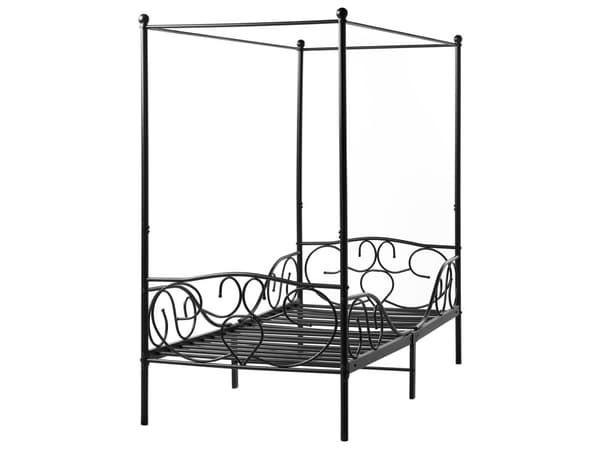Enkeltseng Sort Metal 90 x 200 Enkeltmandsseng Teenageseng Pige Seng Moderne Himmelseng Sengeramme Metalseng