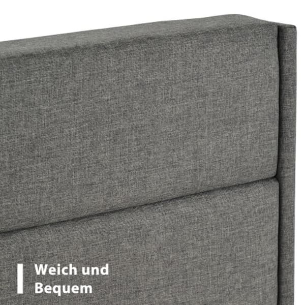 Polstrad säng 90x200cm, sängram med lameller och huvudgavel, dubbelsäng med plysch, överkast i grått linne