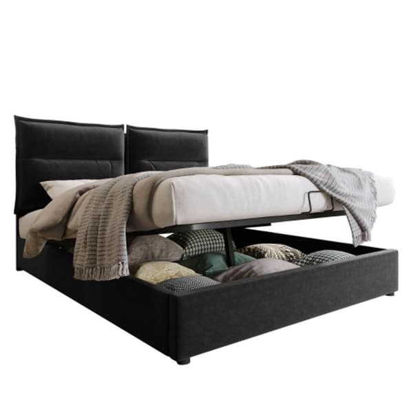 Dubbel säng 140x200 cm med hydraulisk tufting, justerbar sänggavel, metallribbor, svart sammet (utan madrass)