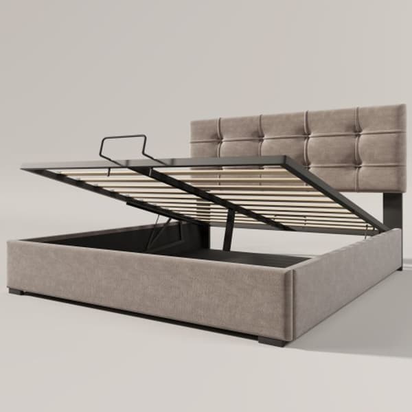 Dubbel säng 140x200 cm med hydraulisk stoppning, justerbar huvudgavel, säng med metallribbsäng, sammet