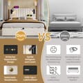 Miniatyrbild 5 av 6: Klädd säng 140x200 med USB-laddningsfunktion, med nitad design, ryggstöd med lamellbotten, bomull, beige (med madrass)