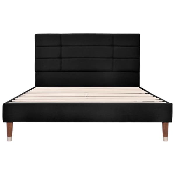 Dubbel kapplad säng med ribbotten, klädd sängram 140x200cm med huvudgavel, täckt med svart linne (med madrass)