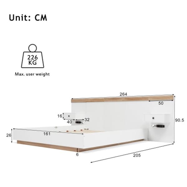 Dubbelsäng Set med 2 sänggavlar LED och USB C uttag 160 x 200 cm Vit set (utan madrass)