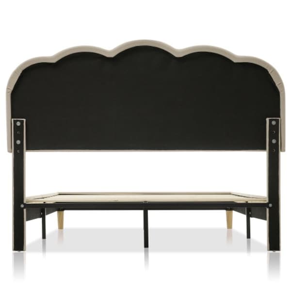 LED dubbelsäng 140 x 200 cm, sängram med justerbar sänggavel, beige vadderad säng Linnetyg