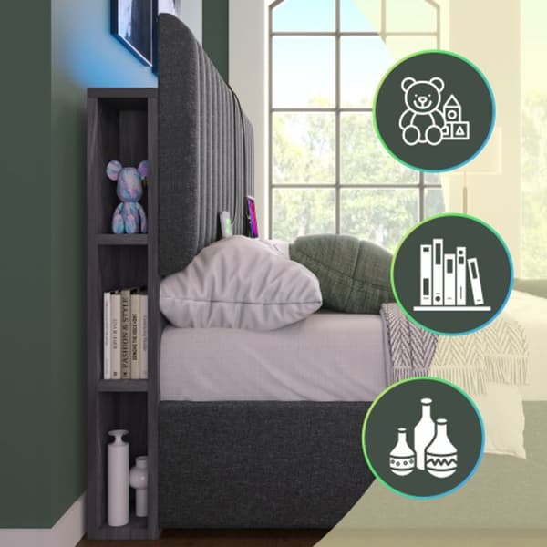 Dubbel LED-kontroll stoppad säng med USB Typ C, justerbar sänggavel, bas 160x200 cm, grå (med madrass)