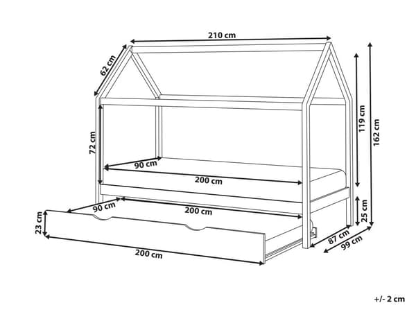 Barnsäng Hus Grå Tall Trä 90 x 200 cm Bottenplatta Säng för Småbarn Modern Barnkammare