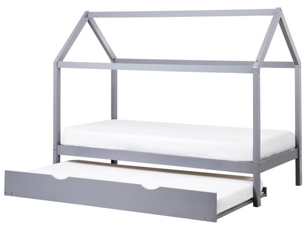 Barnsäng Hus Grå Tall Trä 90 x 200 cm Bottenplatta Säng för Småbarn Modern Barnkammare