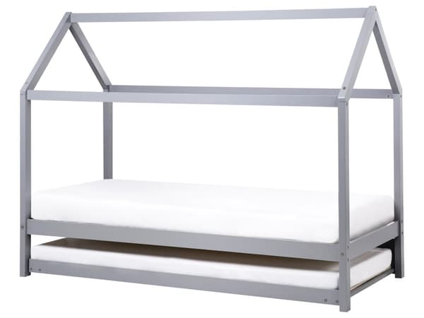Barnsäng Hus Grå Tall Trä 90 x 200 cm Bottenplatta Säng för Småbarn Modern Barnkammare