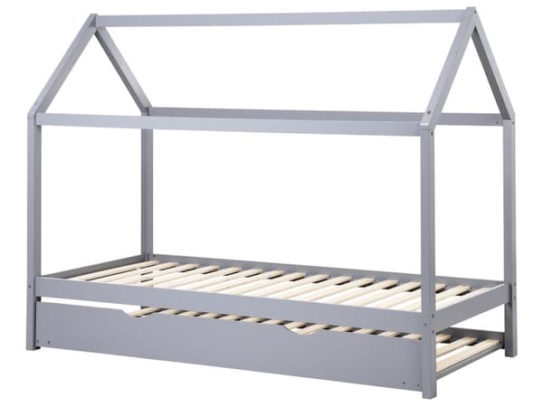 Barnsäng Hus Grå Tall Trä 90 x 200 cm Bottenplatta Säng för Småbarn Modern Barnkammare