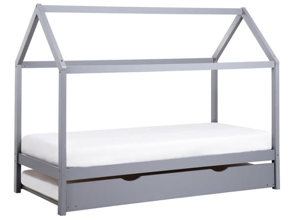 Barnsäng Hus Grå Tall Trä 90 x 200 cm Bottenplatta Säng för Småbarn Modern Barnkammare