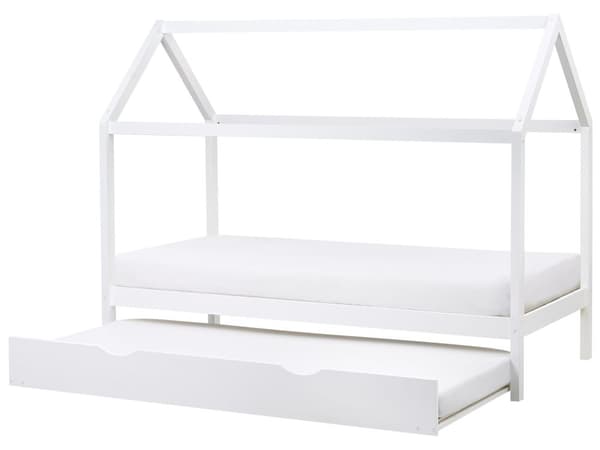 Barnsäng Hus Vit Tall Trä 90 x 200 cm Bottenplatta Säng för Småbarn Modern Barnkammare