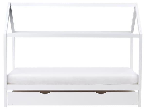Barnsäng Hus Vit Tall Trä 90 x 200 cm Bottenplatta Säng för Småbarn Modern Barnkammare