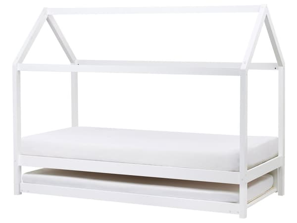 Barnsäng Hus Vit Tall Trä 90 x 200 cm Bottenplatta Säng för Småbarn Modern Barnkammare