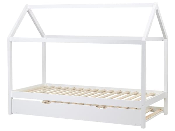 Barnsäng Hus Vit Tall Trä 90 x 200 cm Bottenplatta Säng för Småbarn Modern Barnkammare