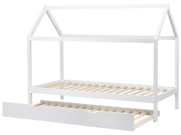 Barnsäng Hus Vit Tall Trä 90 x 200 cm Bottenplatta Säng för Småbarn Modern Barnkammare