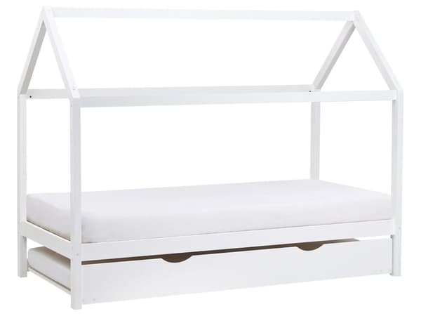Barnsäng Hus Vit Tall Trä 90 x 200 cm Bottenplatta Säng för Småbarn Modern Barnkammare
