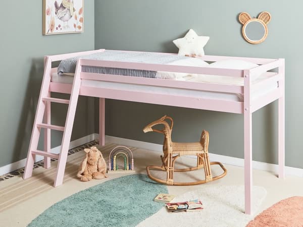 Barnsäng Rosa Furuträ 90 x 200 cm med Spjälram Säng för Småbarn