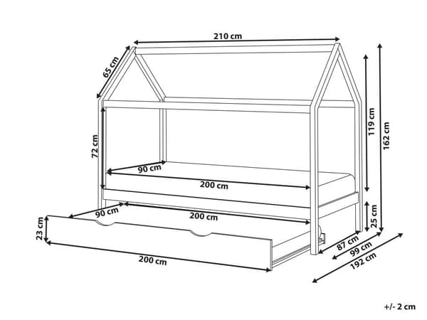 Barnsäng Hus Ljust Tall Trä 90 x 200 cm Bottenplatta Säng för Småbarn Modern Barnkammare