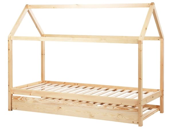 Barnsäng Hus Ljust Tall Trä 90 x 200 cm Bottenplatta Säng för Småbarn Modern Barnkammare