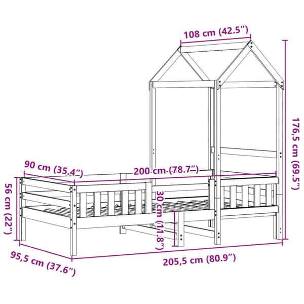 Sängram med tak 90x200 cm massiv furu