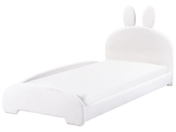 Seng Off-white Bouclé 90 x 200 cm Sengegavl med kaninører Moderne og tradisjonell stil Barnerom Enkeltseng Barneseng