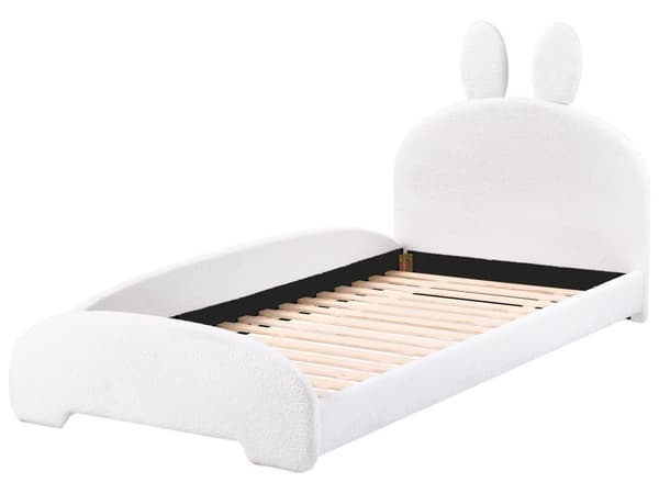 Seng Off-white Bouclé 90 x 200 cm Sengegavl med kaninører Moderne og tradisjonell stil Barnerom Enkeltseng Barneseng