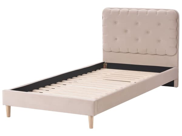 Seng Beige Fløyel 90 x 200 cm Sengegavl Moderne og tradisjonell stil Barnerom Barneseng