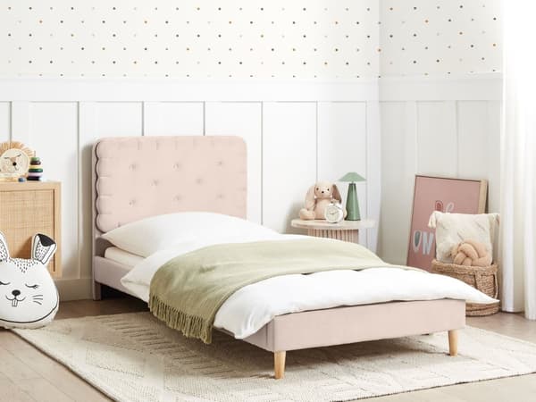 Seng Beige Fløyel 90 x 200 cm Sengegavl Moderne og tradisjonell stil Barnerom Barneseng