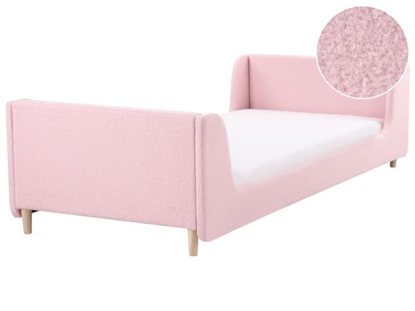 Seng Rosa Bouclé 90 x 200 cm Sengegavl Moderne og tradisjonell stil Barnerom Enkeltseng Barneseng
