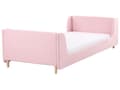 Miniatyrbillede 4 af 11: Enkeltseng Lyserød Velour 90 x 200 Enkeltmandsseng til Pigeværelse Lav Gulvseng Sengeramme med Hovedgærde Børneseng til Pige